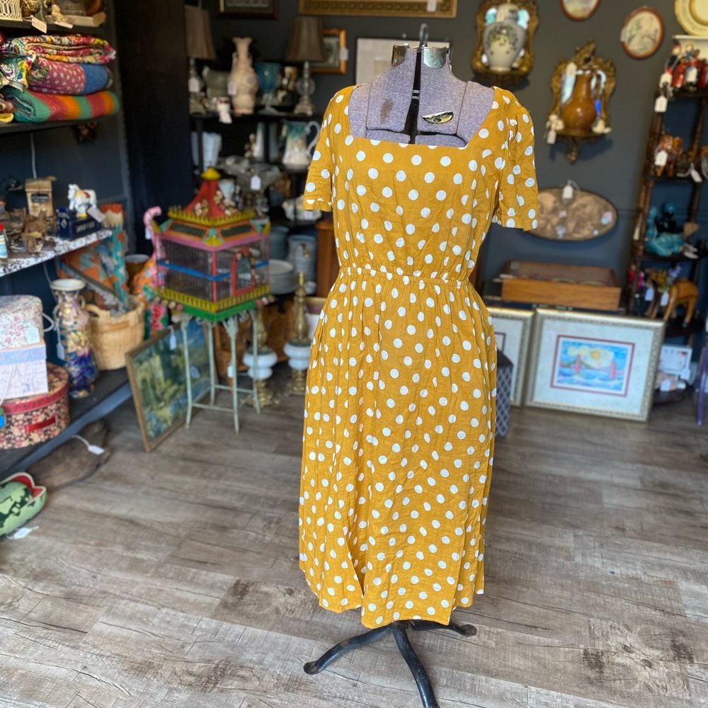 English Factory Gold Polka Dot Sz Medium. Fully lined. Cotton blend Maxi Dress